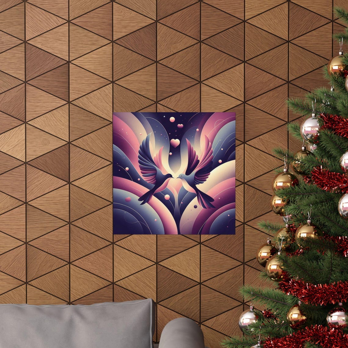 Two Doves with Floating Hearts Gradient Romantic Love Art Poster - Image 6