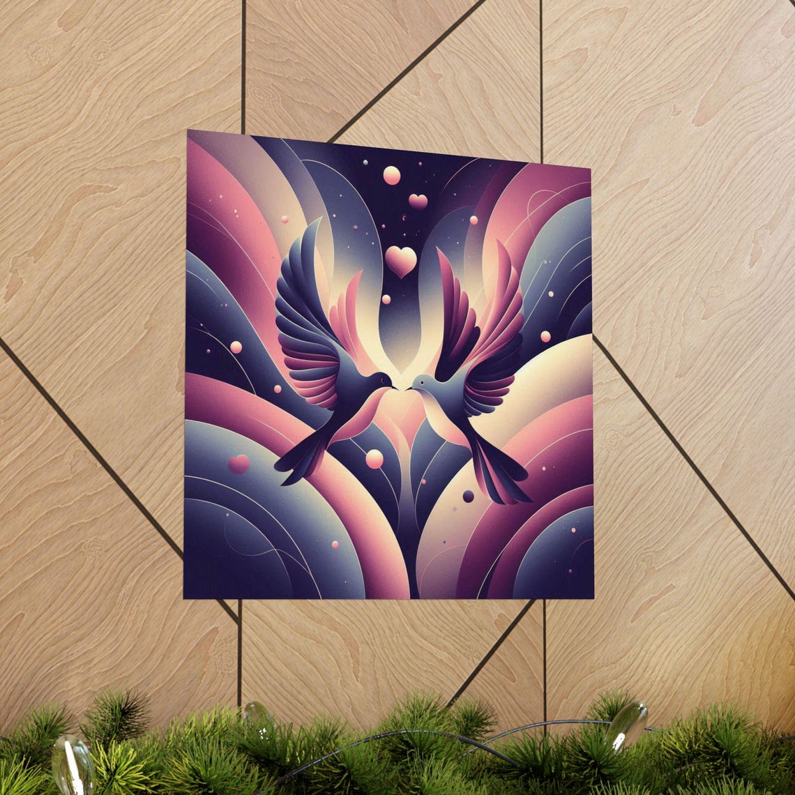 Two Doves with Floating Hearts Gradient Romantic Love Art Poster - Image 5