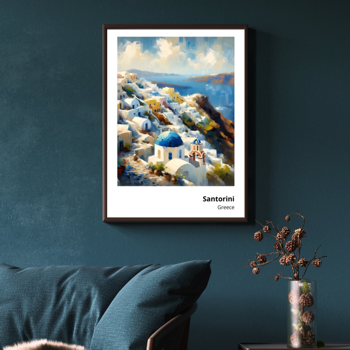 Santorini Greece Oia Blue Domes Caldera Aegean Sea View Poster - Image 2