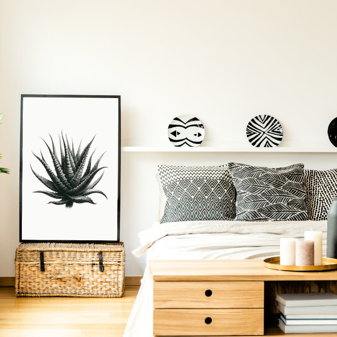 Ink Essence Aloe, Dramatic Monochrome Interior Art - Image 2