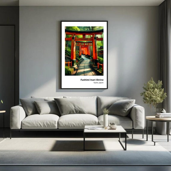 Fushimi Inari Shrine Art Print Stunning Painting Of Kyoto Landmark Vibrant And Serene Wall Decor Iconic Japanese Torii Gates Art