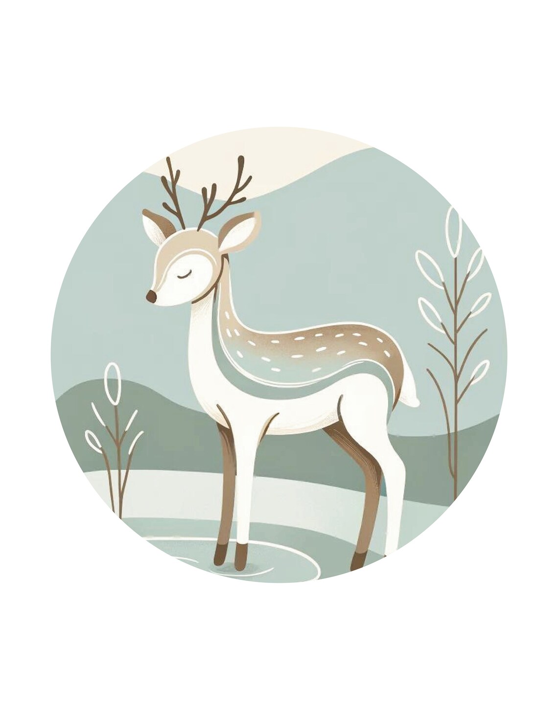 Stylized Deer Antlers Teal Landscape Illustration Modern Nursery Poster - Image 3