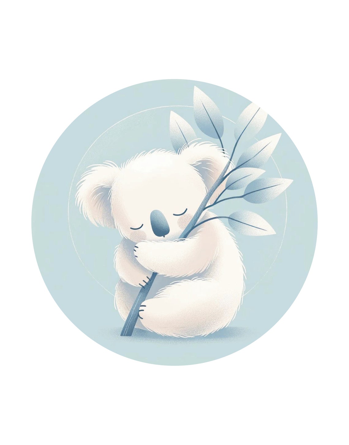 Sleeping Koala Hugging Eucalyptus Branch Blue Nursery Wall Poster - Image 3