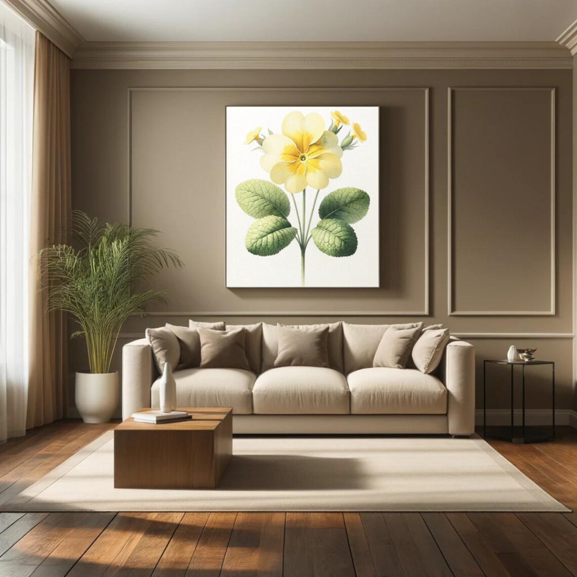 Yellow Primrose Blooms Green Leaves Botanical Watercolor Poster - Image 4