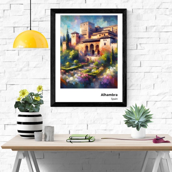 Alhambra Art Print Breathtaking Painting Of Spanish Palace Vibrant And Elegant Wall Decor Historic Architecture Art