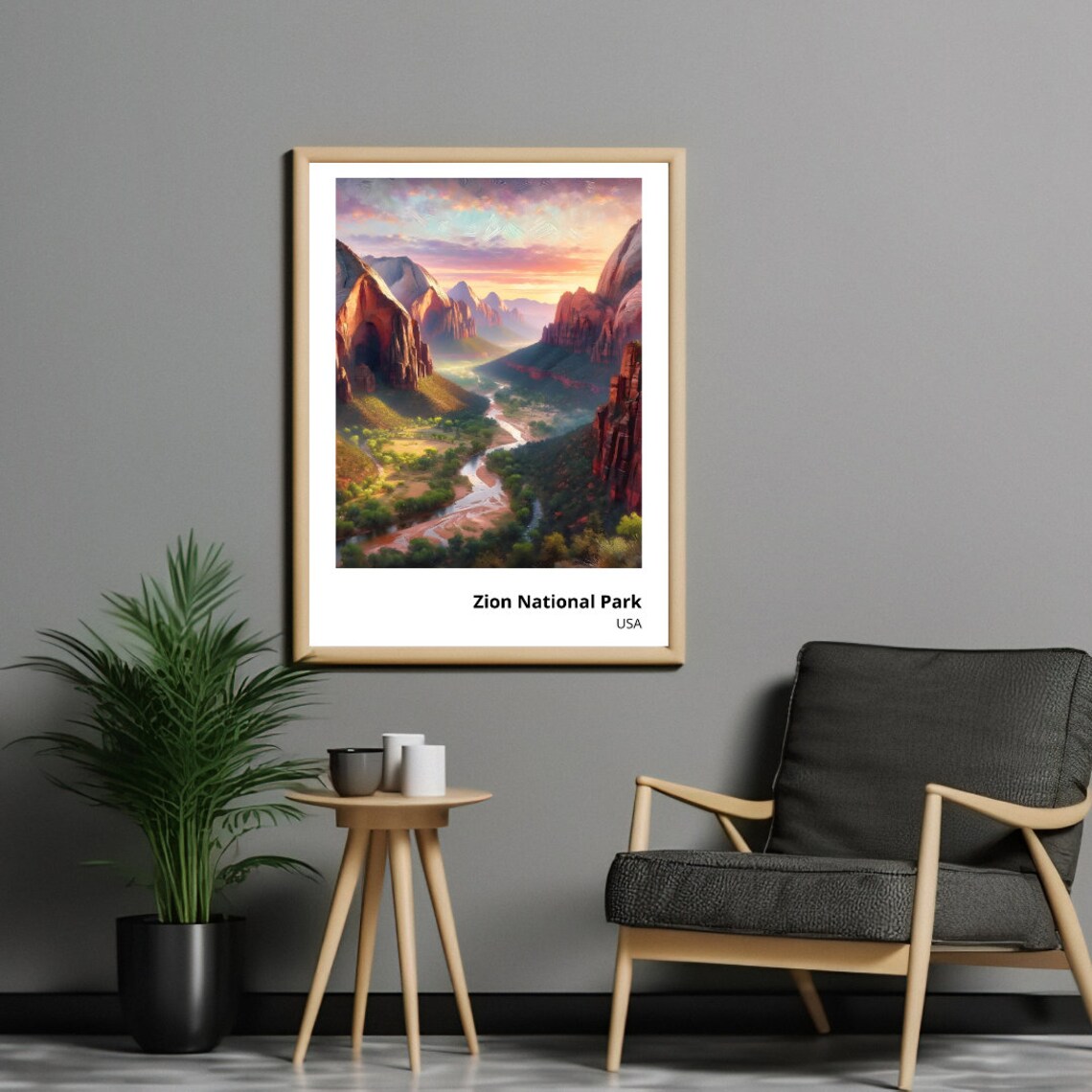 Zion National Park Art Print Stunning Painting Of Utahs Scenic Beauty Vibrant Wall Decor Majestic Canyon Landscape Art - Image 3
