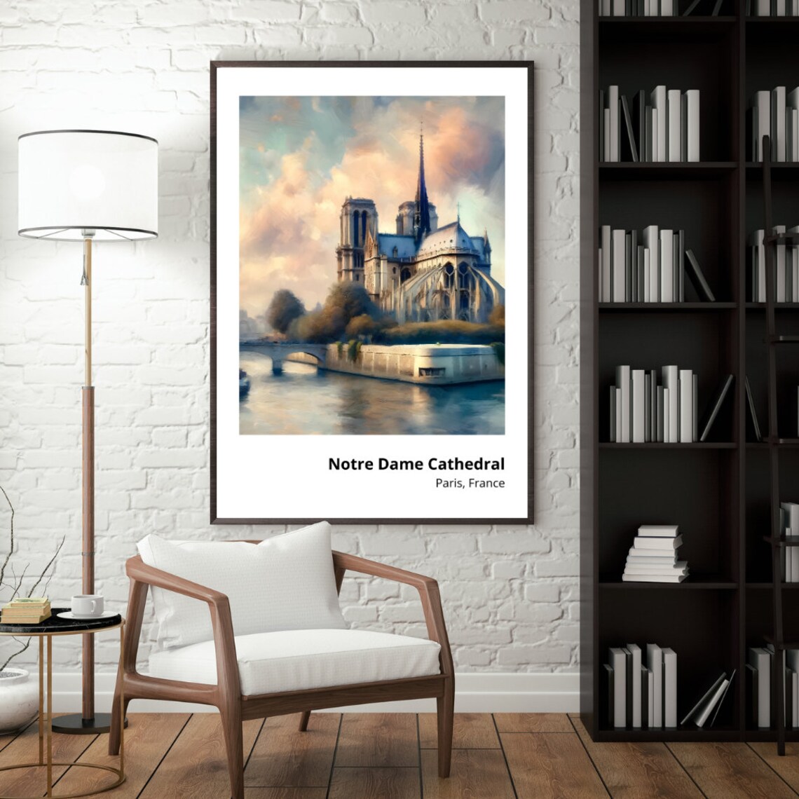 Notre Dame Cathedral Paris Seine Riverside Sunset Gothic Architecture Poster