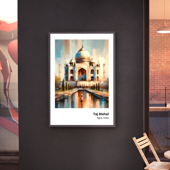 Taj Mahal Art Print Exquisite Painting Of Iconic Indian Landmark Vibrant And Serene Wall Decor Majestic Agra Architecture Art