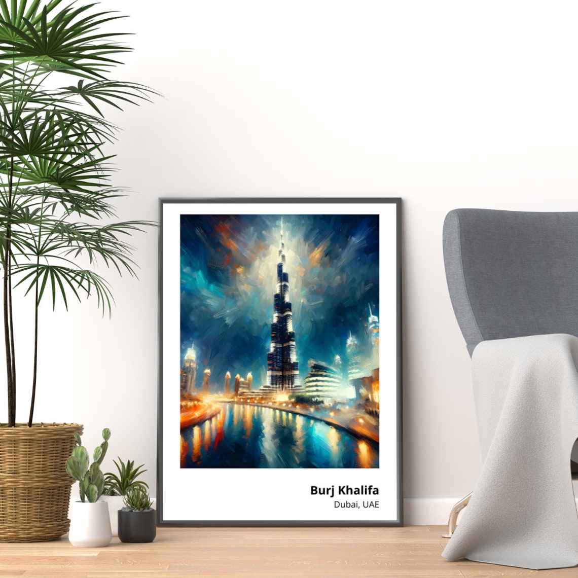 Burj Khalifa Dubai UAE Night Skyline Lights Reflection Poster - Image 4