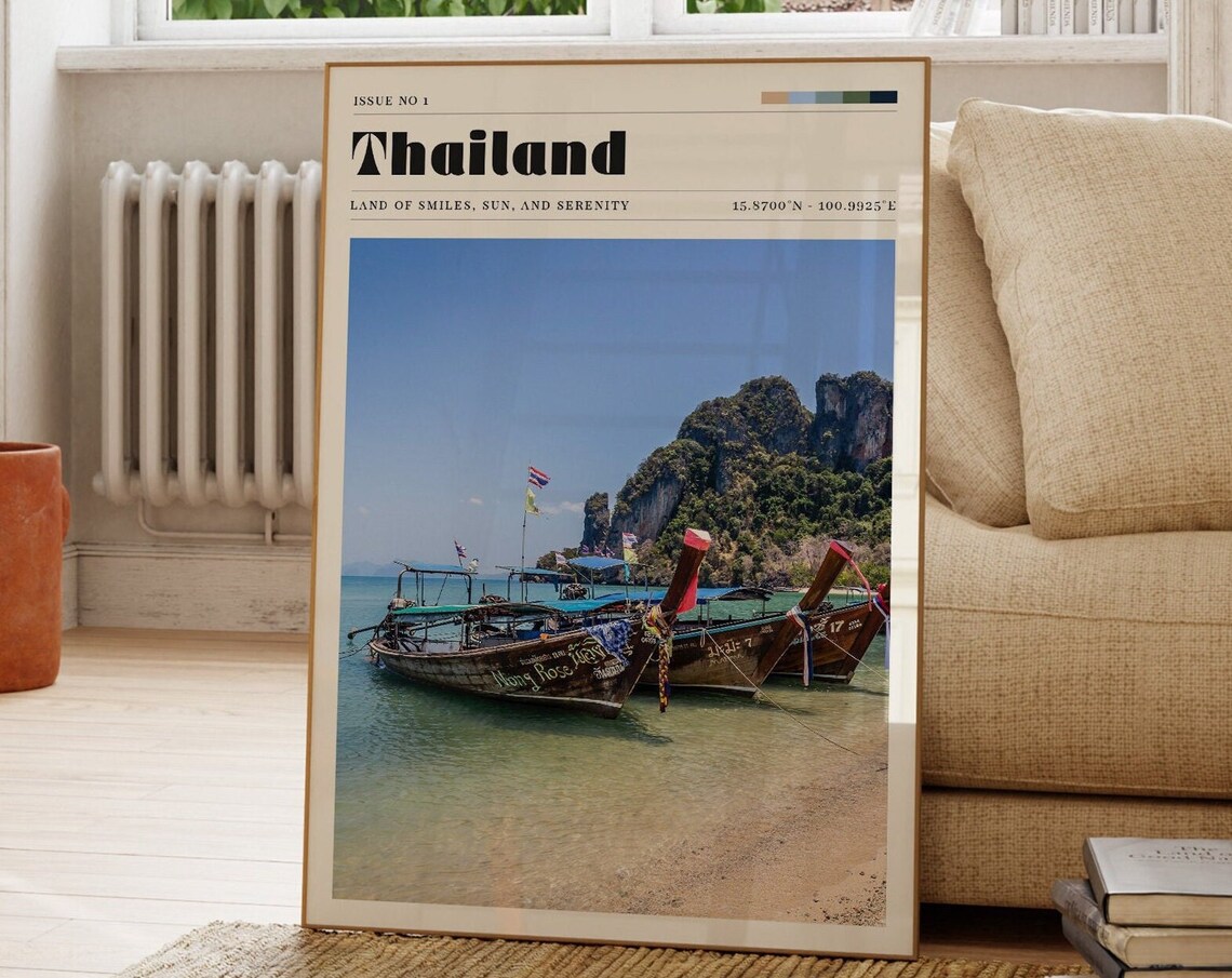 Thailand Longtail Boats Tropical Beach Magazine Cover Travel Poster