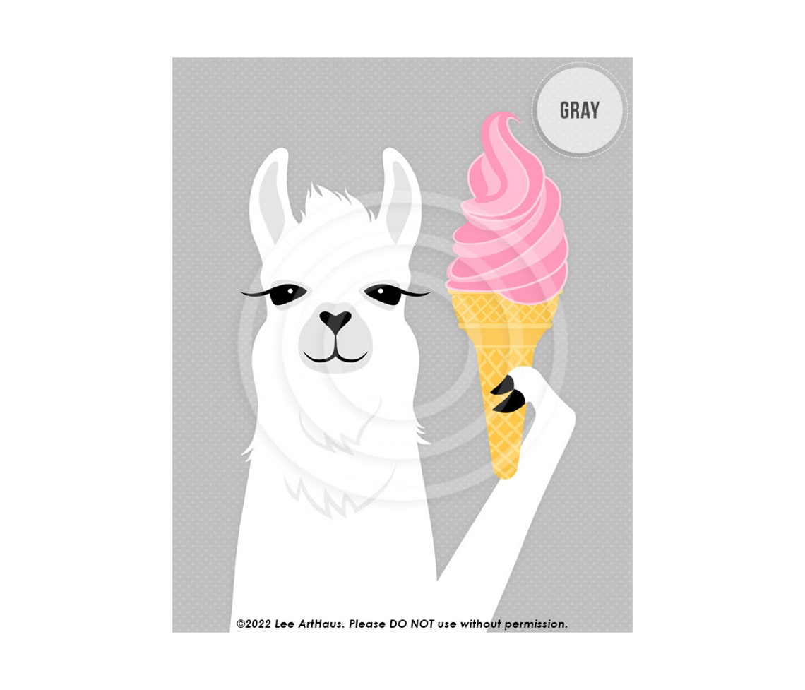 White Llama Holding Pink Ice Cream Cone Funny Animal Wall Art Poster - Image 3