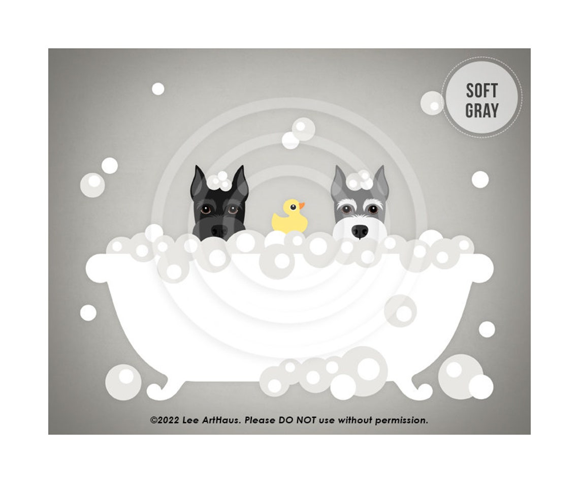 Two Schnauzers Peeking In Bubble Bath With Rubber Duck Dog Art Poster - Image 3