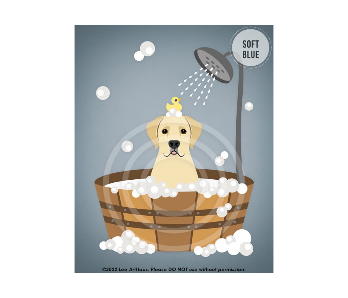 Yellow Labrador Retriever Wooden Tub Bubble Bath Dark Blue Poster - Image 2
