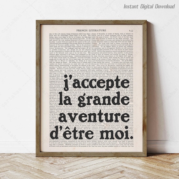 Simone de Beauvoir Jaccepte La Grande Aventure French Quote Wall Art Print