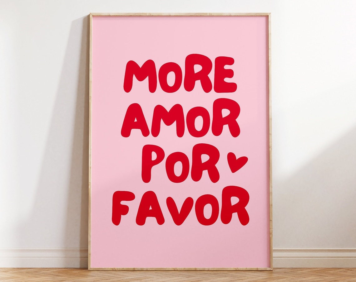 Trendy More Amor Por Favor Wall Art Preppy Poster College Apartment Decor Love Quote Print Coquette Room Decor Girly Wall Art