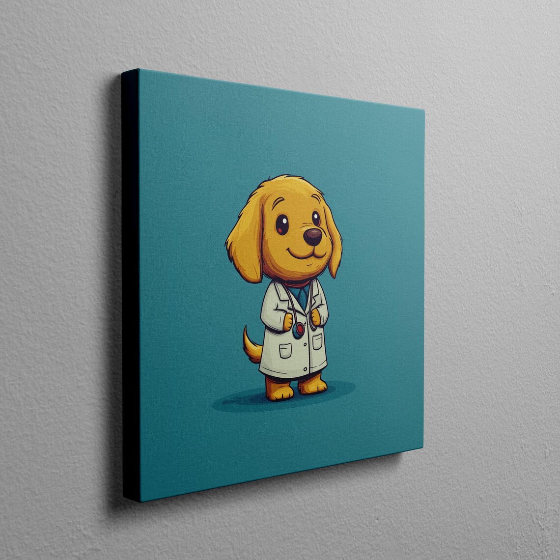 Golden Retriever Puppy Doctor in Coat Cartoon Office Art Poster - Image 2