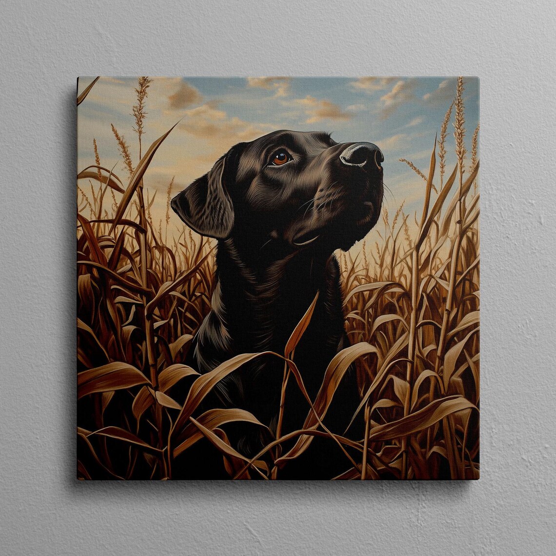 Black Lab Cornfield Art Print, Dog Wall Decor