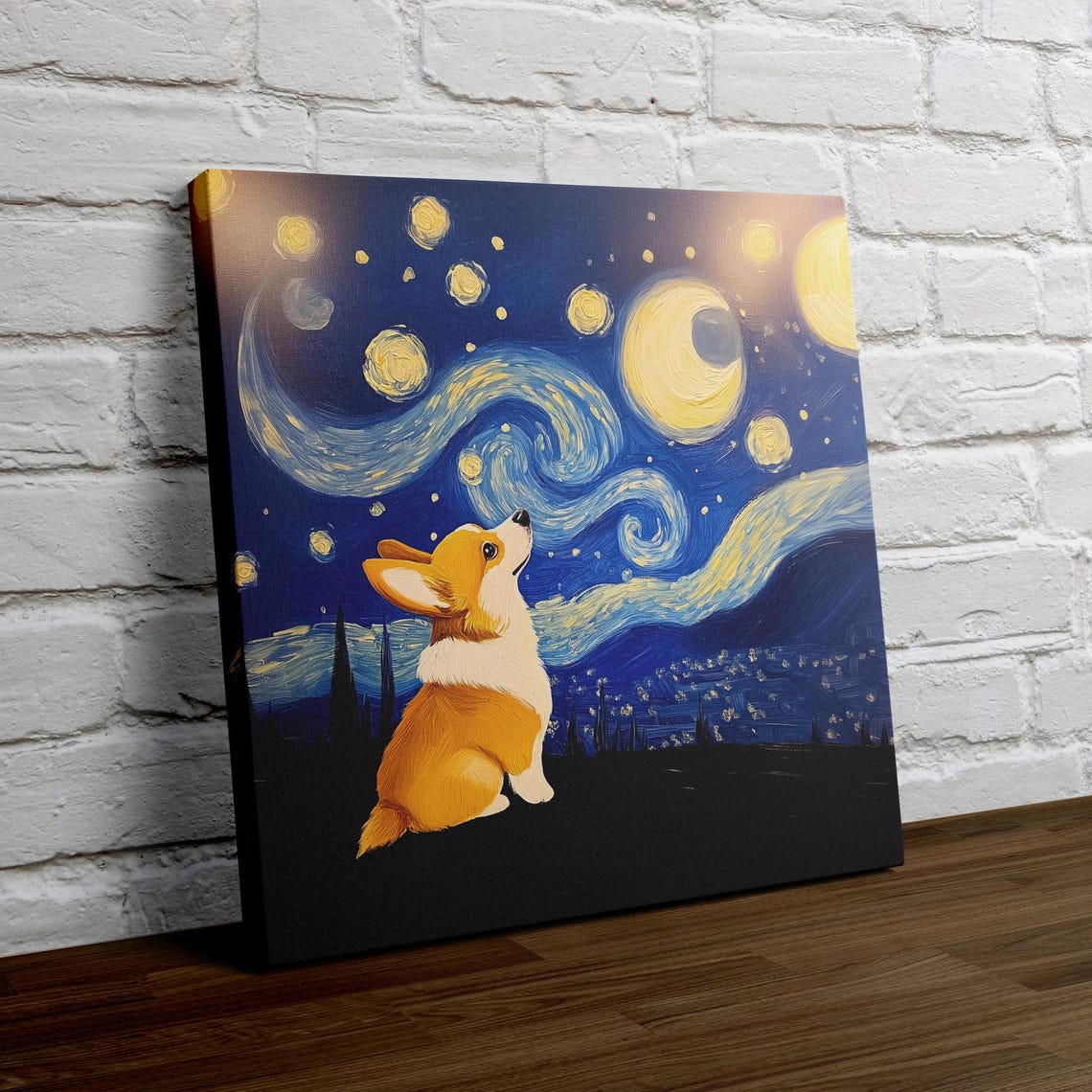 Corgi Sitting Under A Swirling Van Gogh Starry Night Sky Poster - Image 4