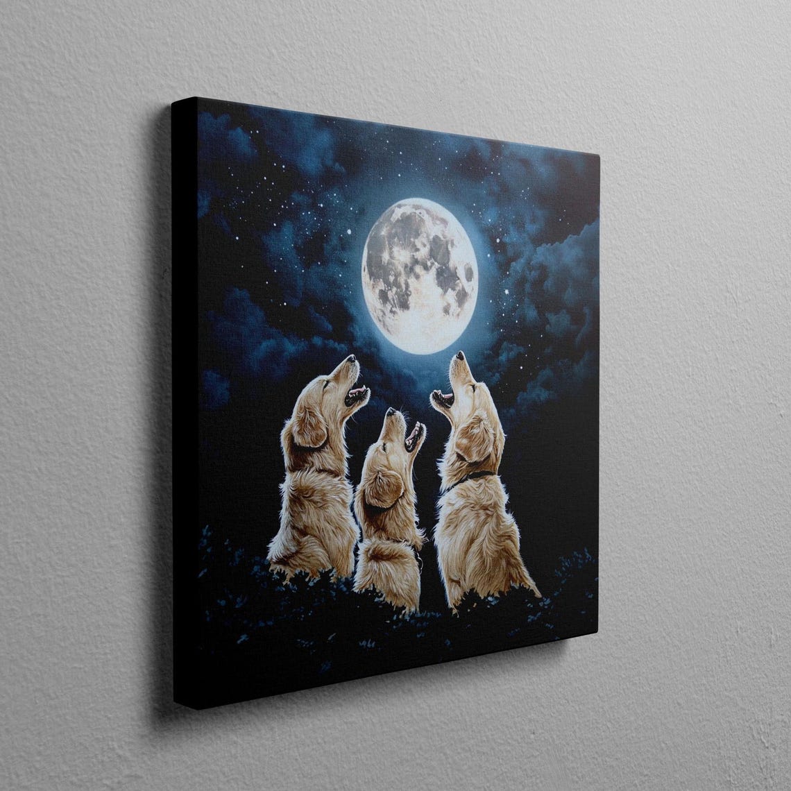 Three Golden Retrievers Howling Together At The Full Moon Poster - Image 2