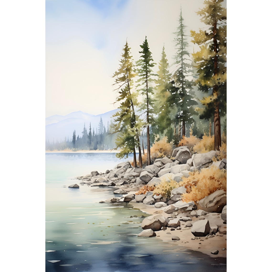Lake Michigan Wisconsin Rocky Pine Lakeshore Watercolor Poster