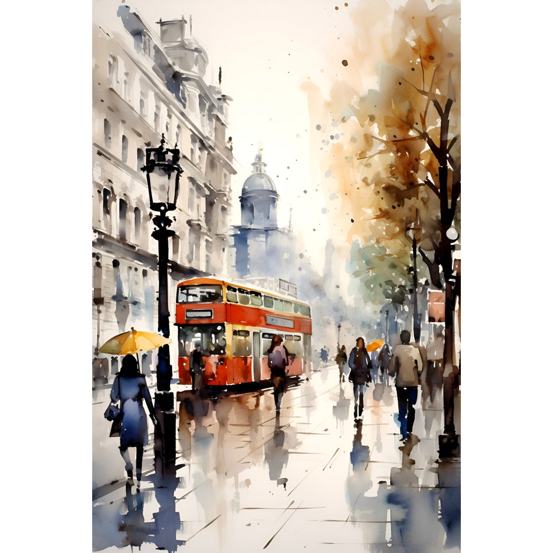 London Painting Abstract Watercolor Art Oxford Street Print Cityscape Wall Art Westminster Art Print England Travel Poster