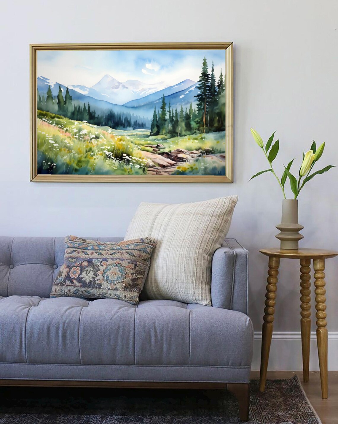 Ouachita Mountain Wildflower Meadow Snow Peak Watercolor Art Poster - Image 3