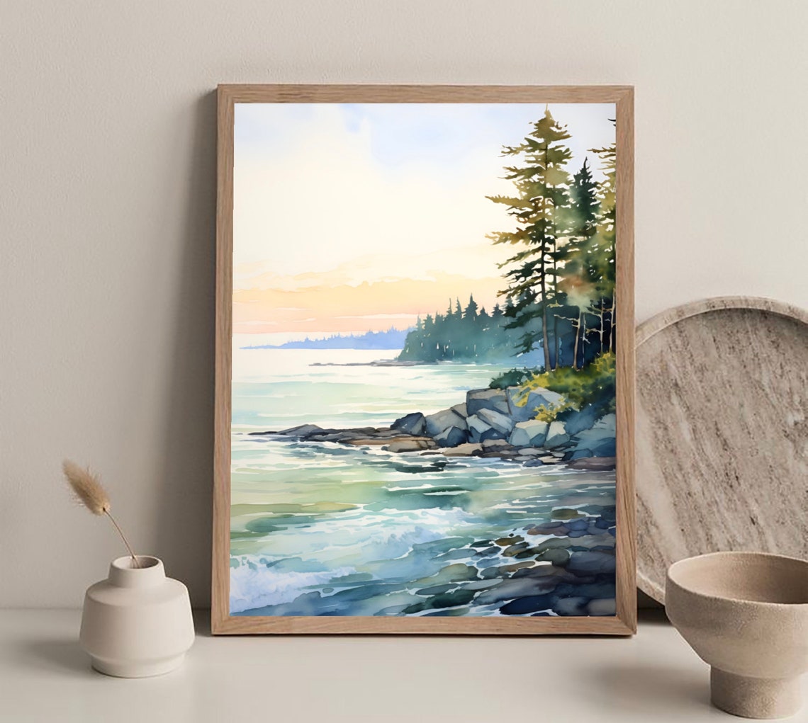 Kootenai River Idaho Misty Mountain River Stream Watercolor Poster - Image 4