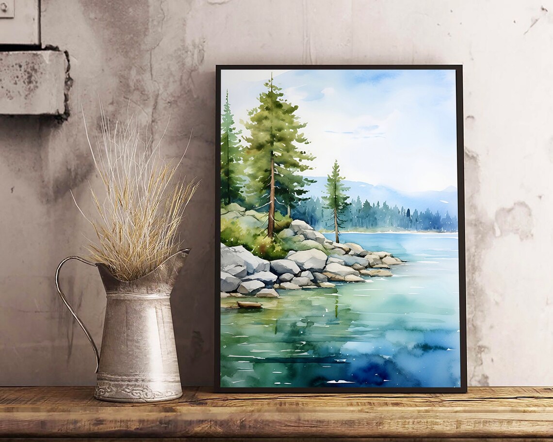 Tahoe Lake Art Print, Mountain Landscape Poster - Image 2