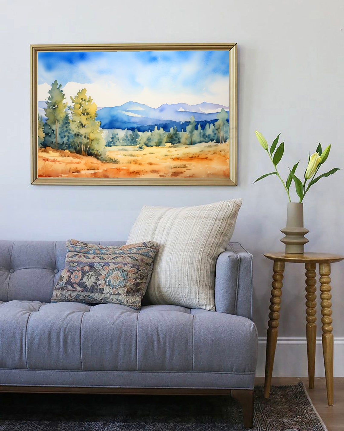 Tushar Mountains Utah Golden Meadow Pine Forest Watercolor Poster - Image 3