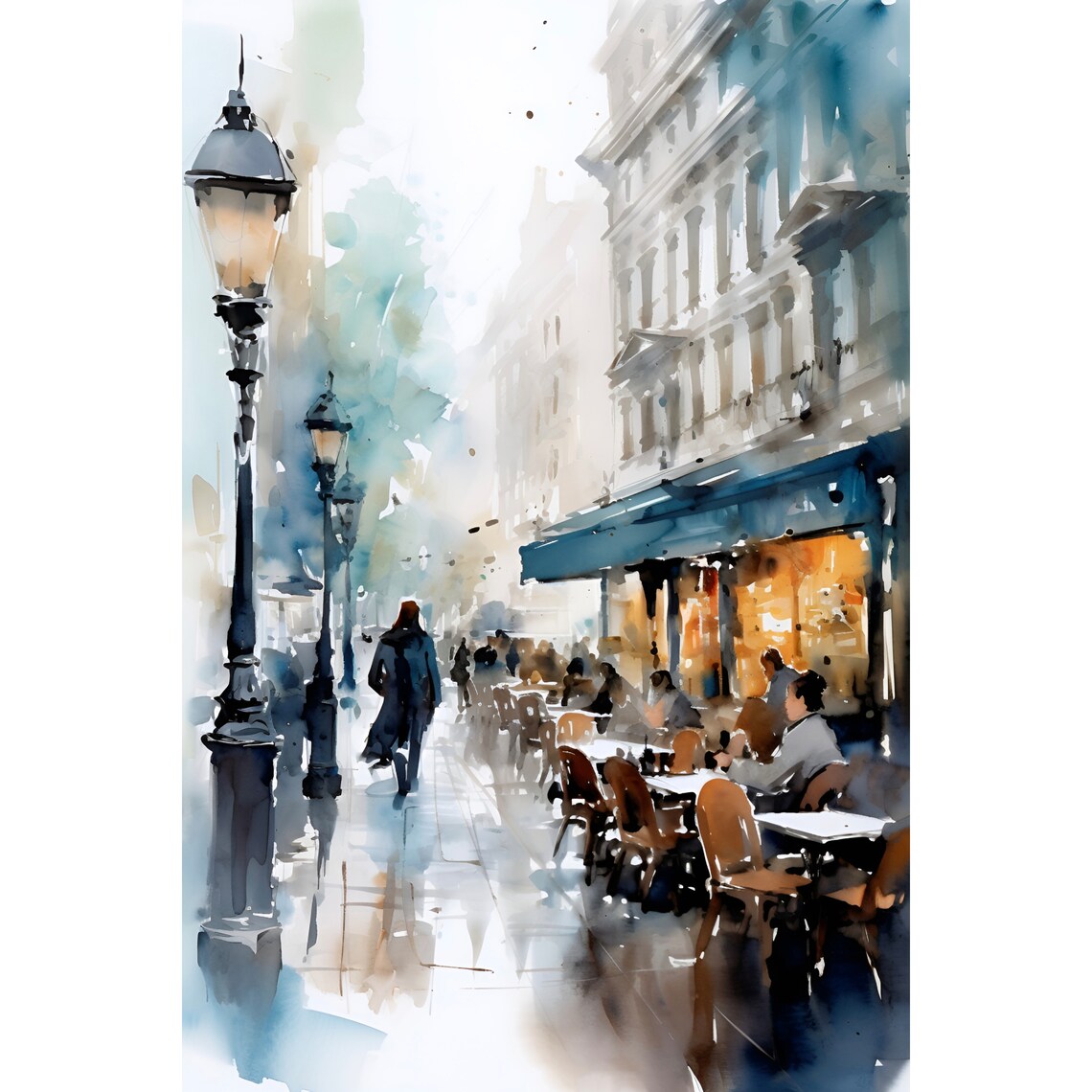 Westminster London Street Cafe Lamppost Watercolor Cityscape Poster