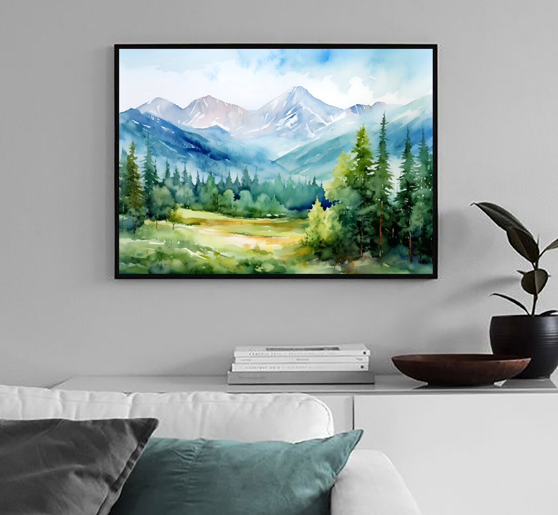Sawtooth Range Mountains Watercolor Art Print - Image 4