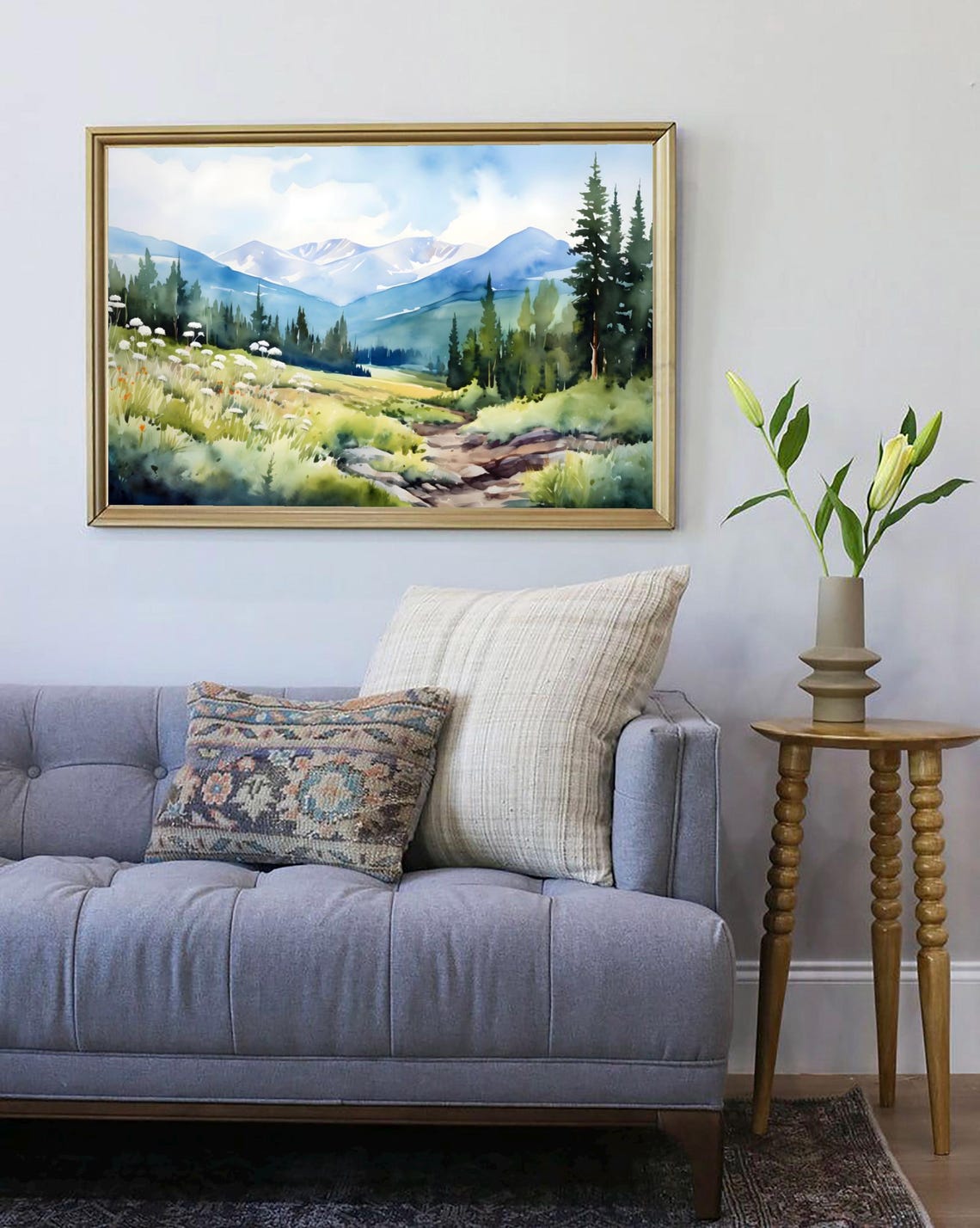 Gannett Peak Wyoming Wildflower Meadow Watercolor Mountain Poster - Image 4