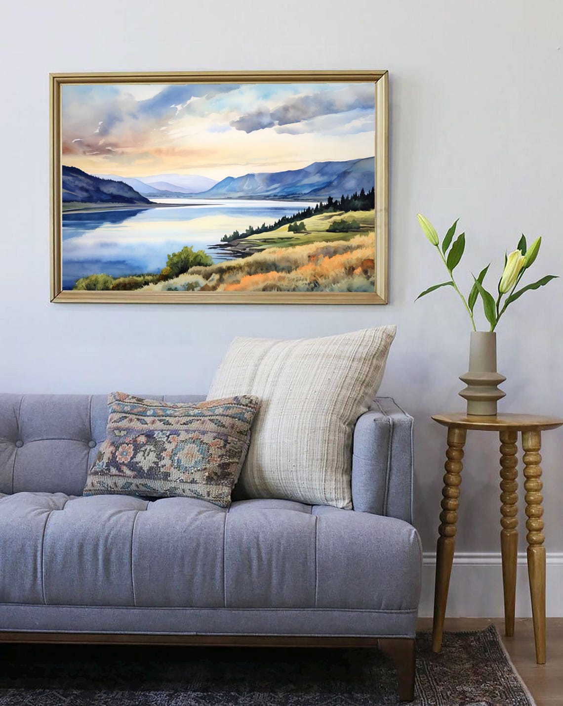 Columbia River Oregon Sunset Valley Hills Sky Watercolor Poster - Image 4