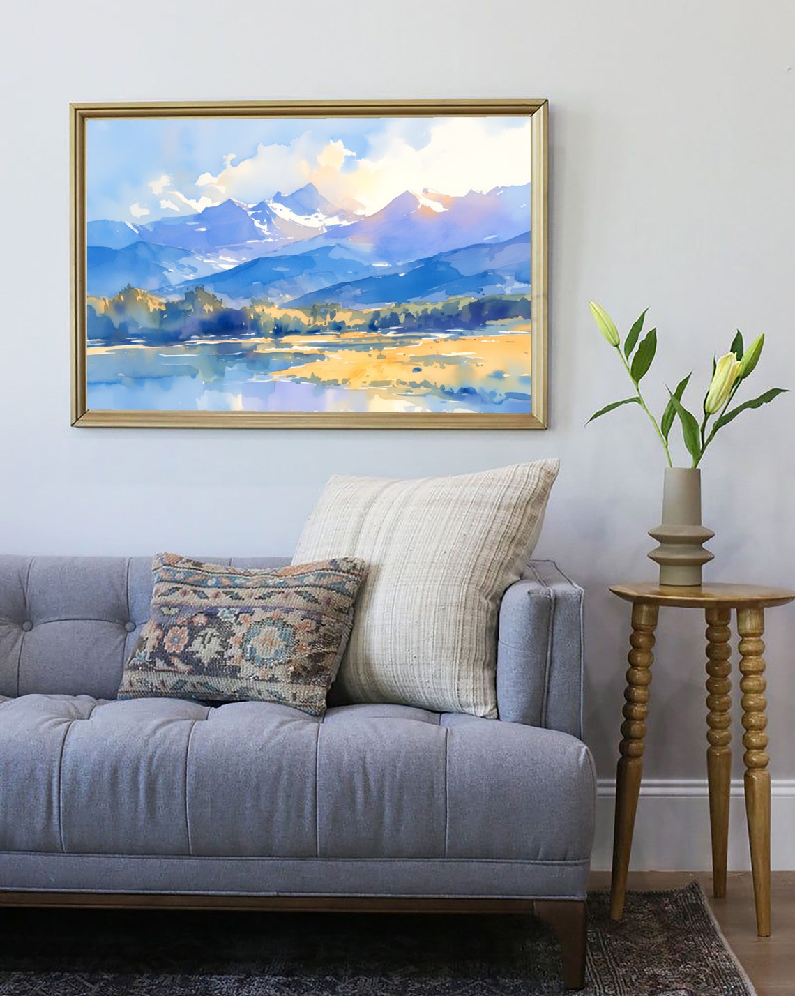 Lake Geneva Alpine Meadow Snow Peaks Watercolor Switzerland Poster - Image 4