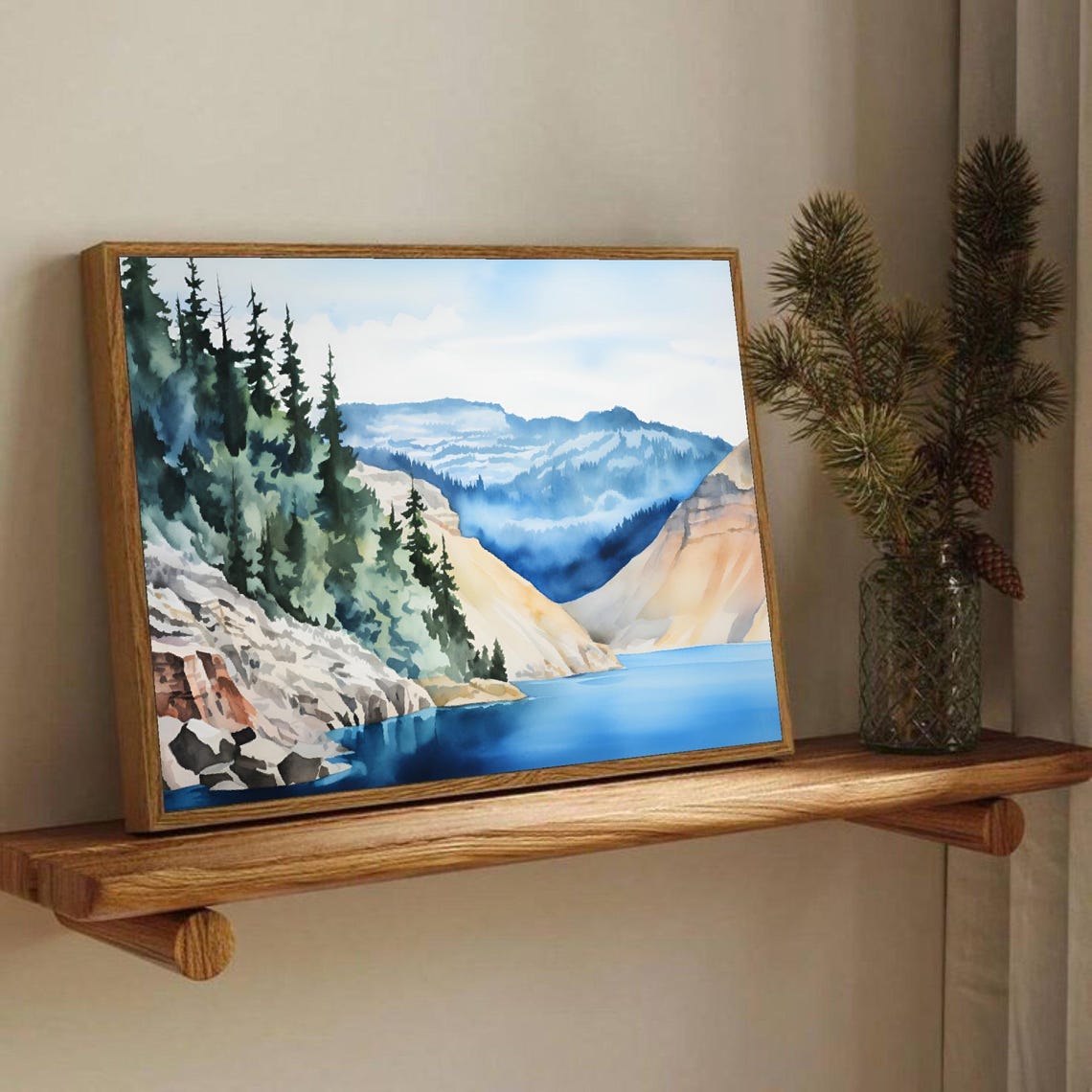 Crater Lake National Park Blue Cliffs Pines Watercolor Poster - Image 4