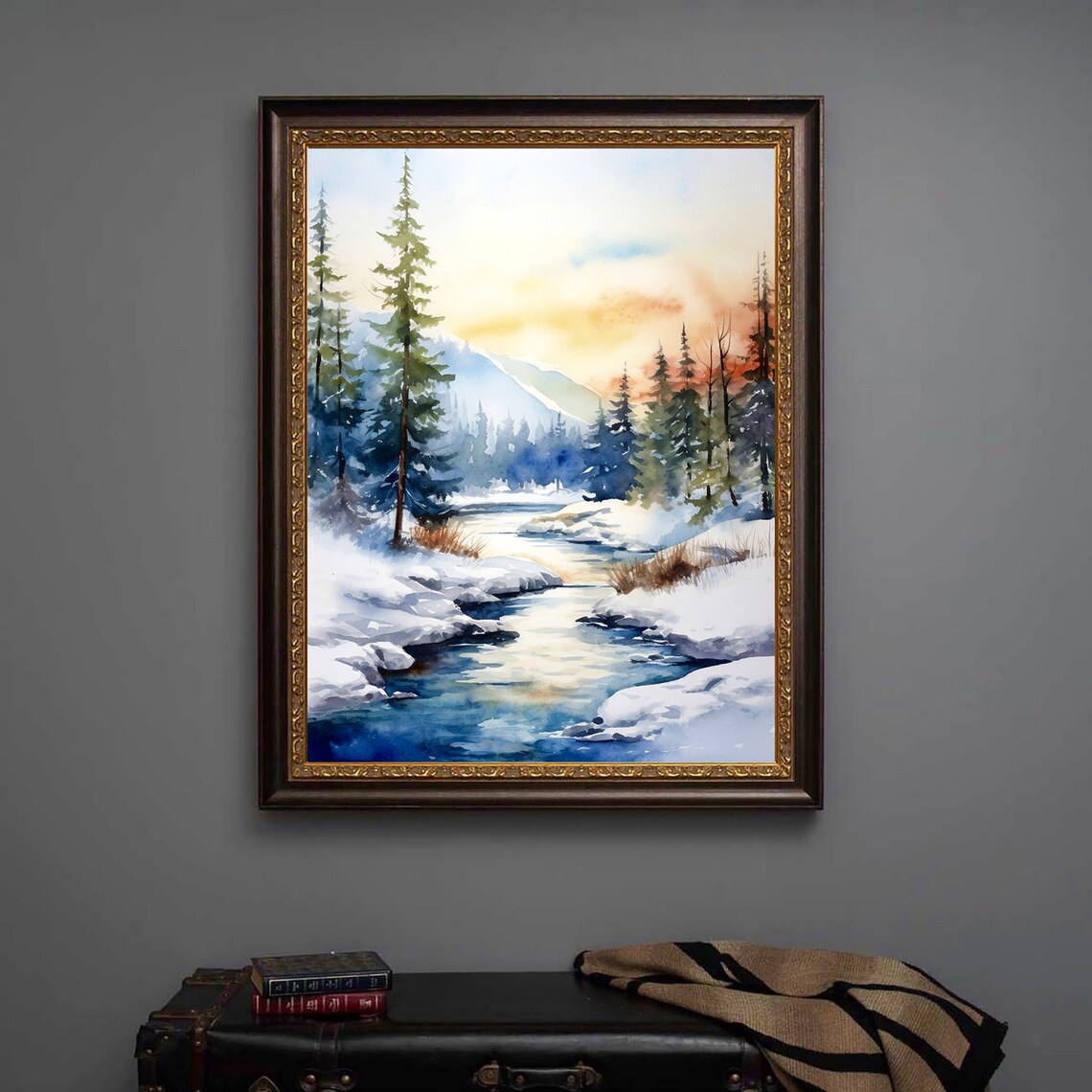 Norway Forest Watercolor Art Print, Winter Landscape - Image 3