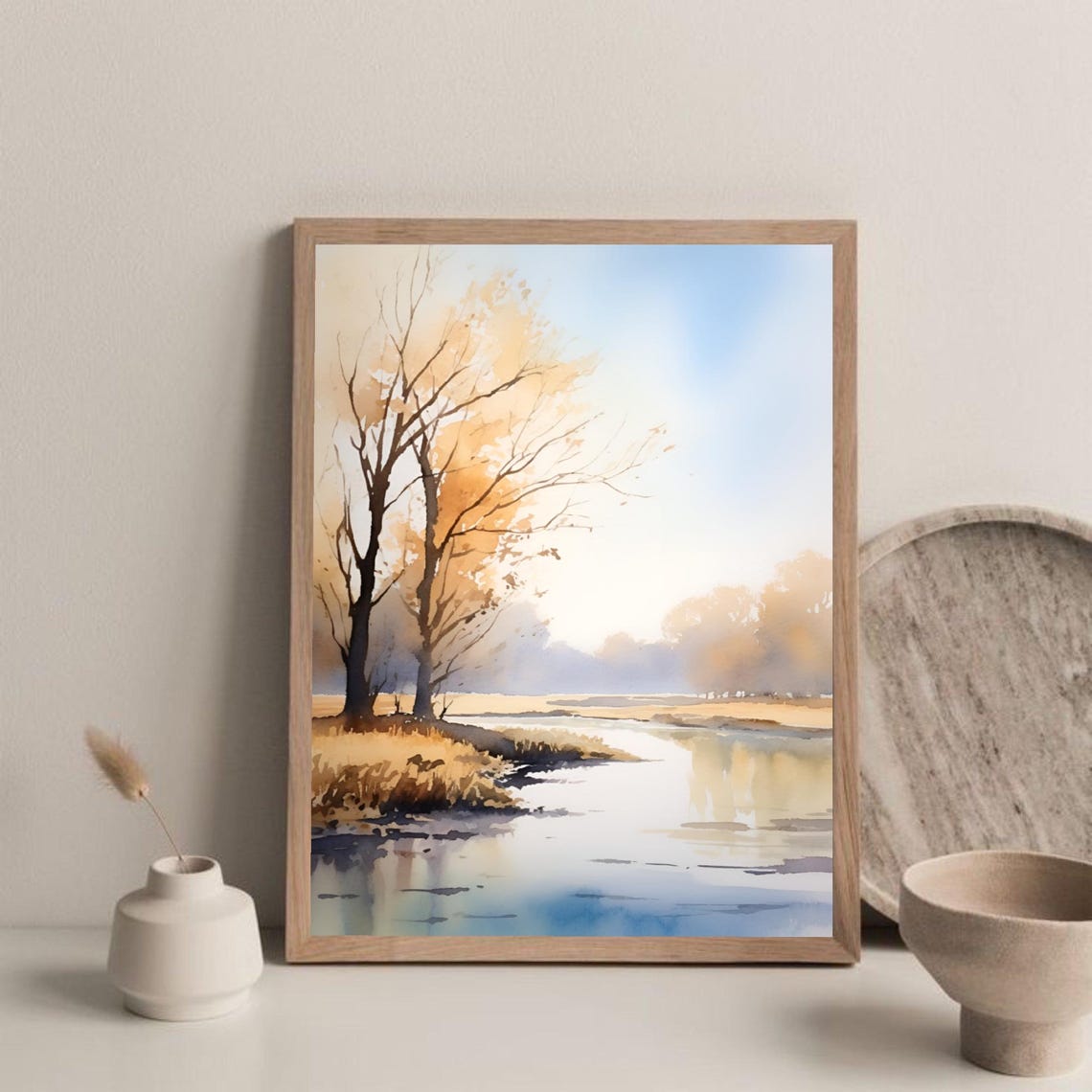 Iowa River Autumn Trees Calm River Morning Watercolor Poster - Image 3
