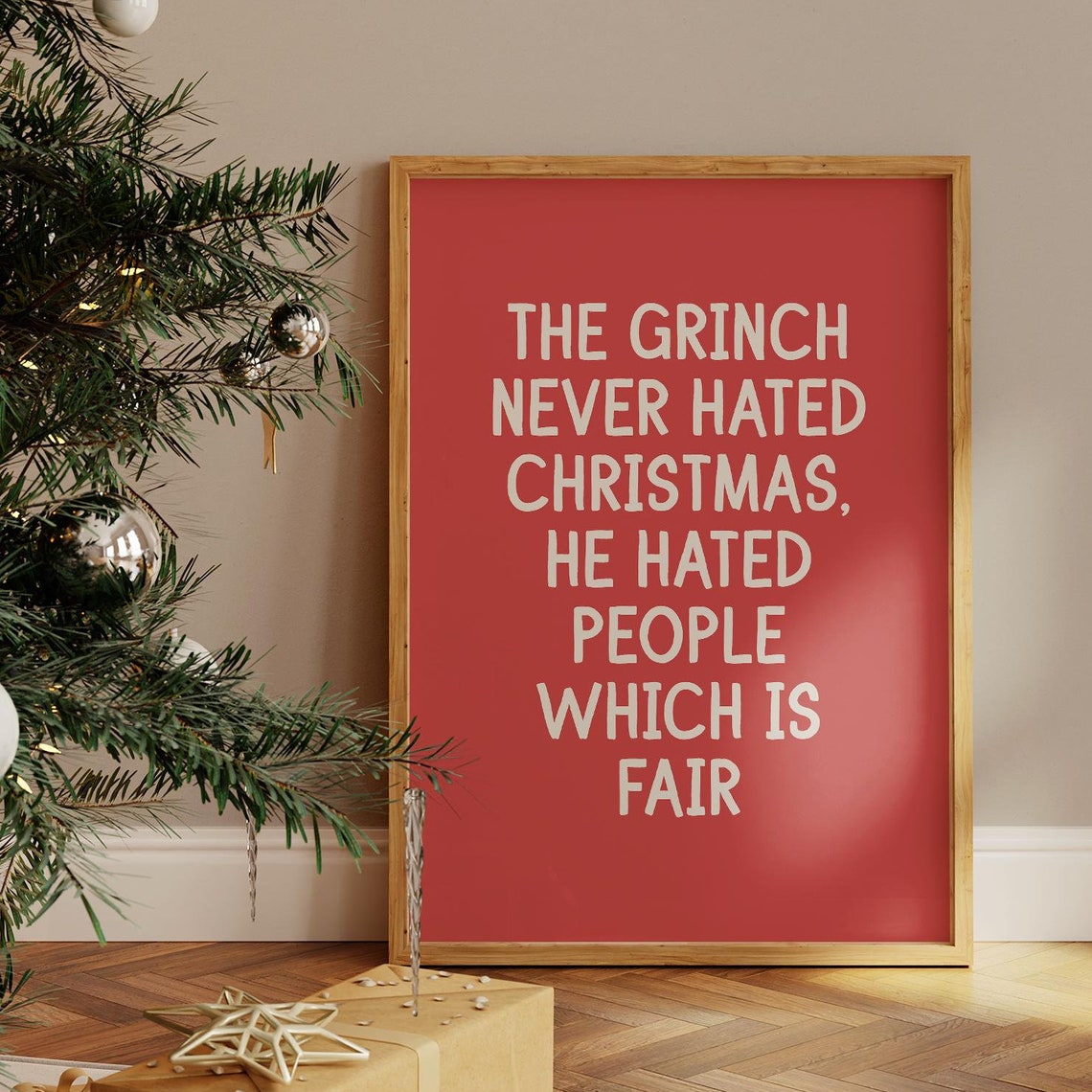 Grinch Never Hated Christmas Funny Red Sarcastic Quote Poster - Image 3