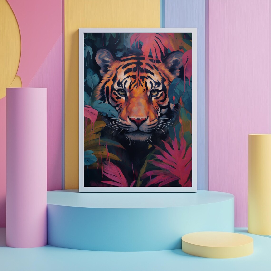 Intense Tiger Eyes Emerging From Dark Jungle Foliage Wildlife Poster - Image 2