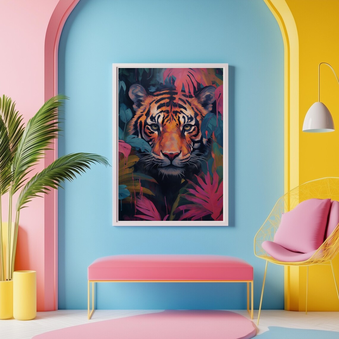 Intense Tiger Eyes Emerging From Dark Jungle Foliage Wildlife Poster - Image 3