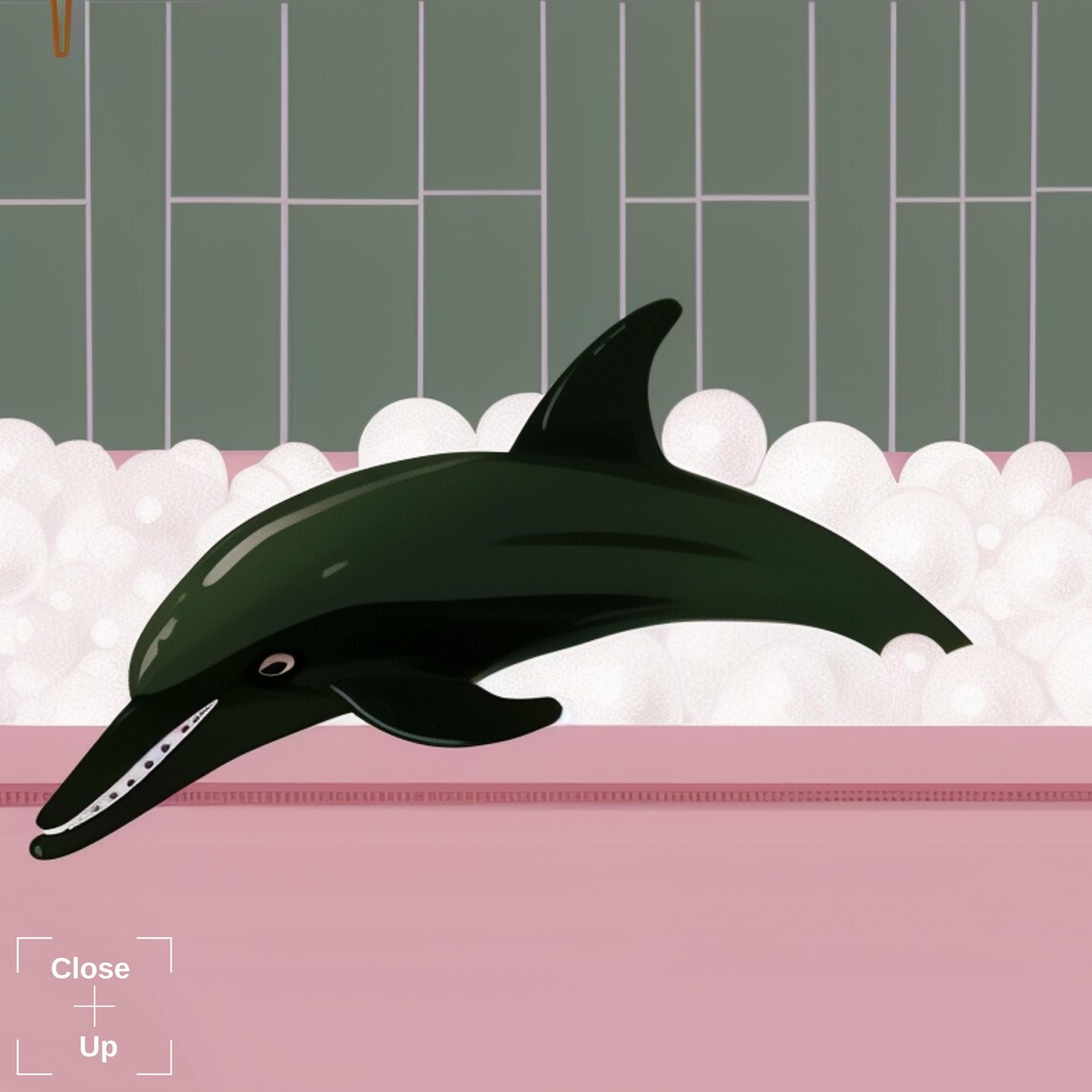 Dolphin In Pink Bathtub Funny Bathroom Animal Illustration Poster - Image 2