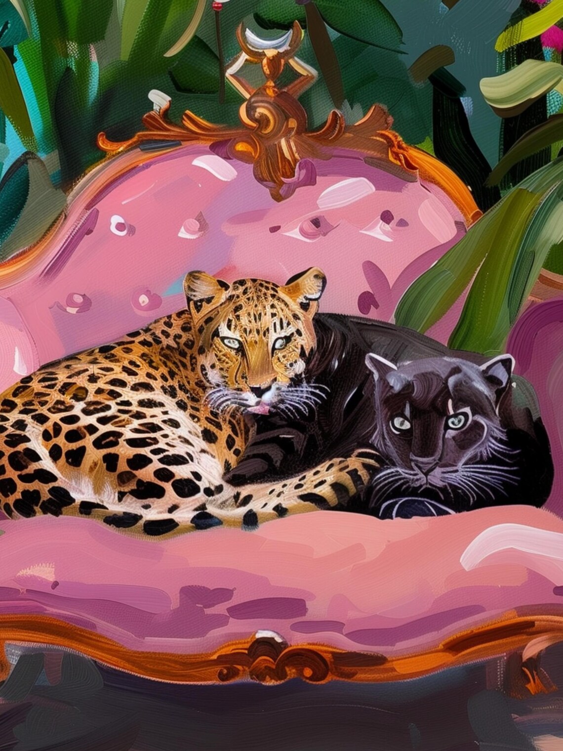 Black Panther and Leopard Maximalist Jungle Art Print - Image 3