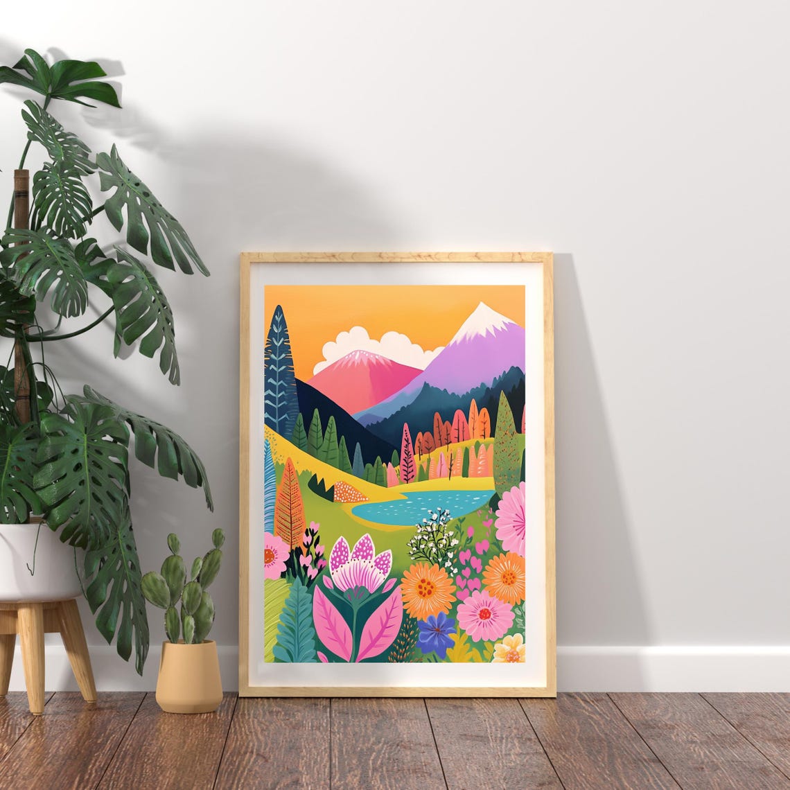 Colorful Abstract Mountain Art Print Vibrant Landscape Modern Patchwork Wall Decor Abstract Mountain Artwork Wall Art - Image 2