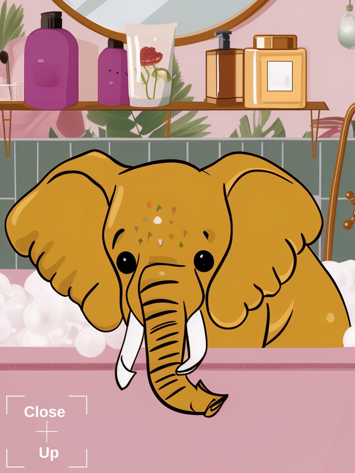 Elephant In Pink Bathtub Funny Bathroom Animal Illustration Poster - Image 2