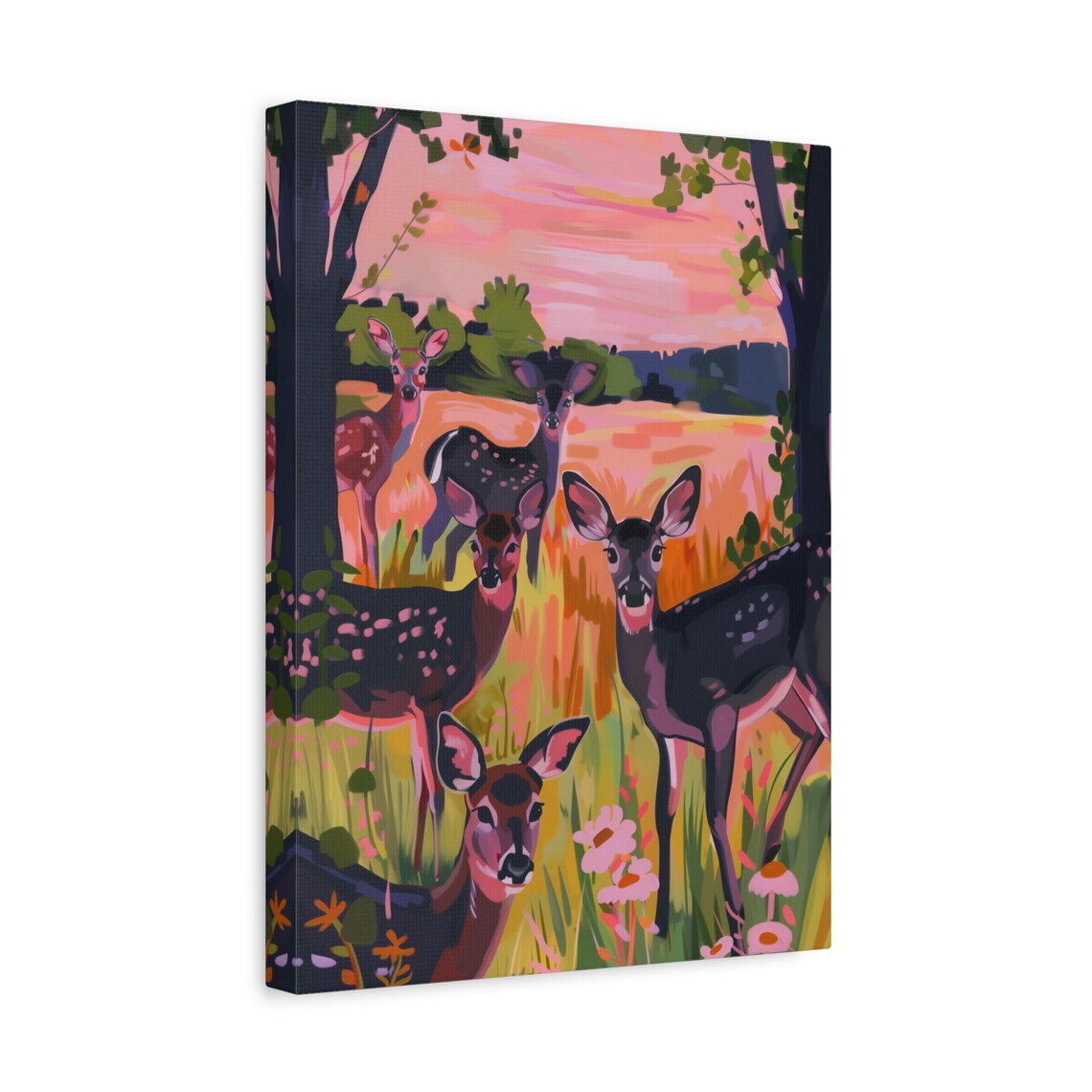 Deer Family Grazing in a Sunset Meadow of Wildflowers Poster - Image 2