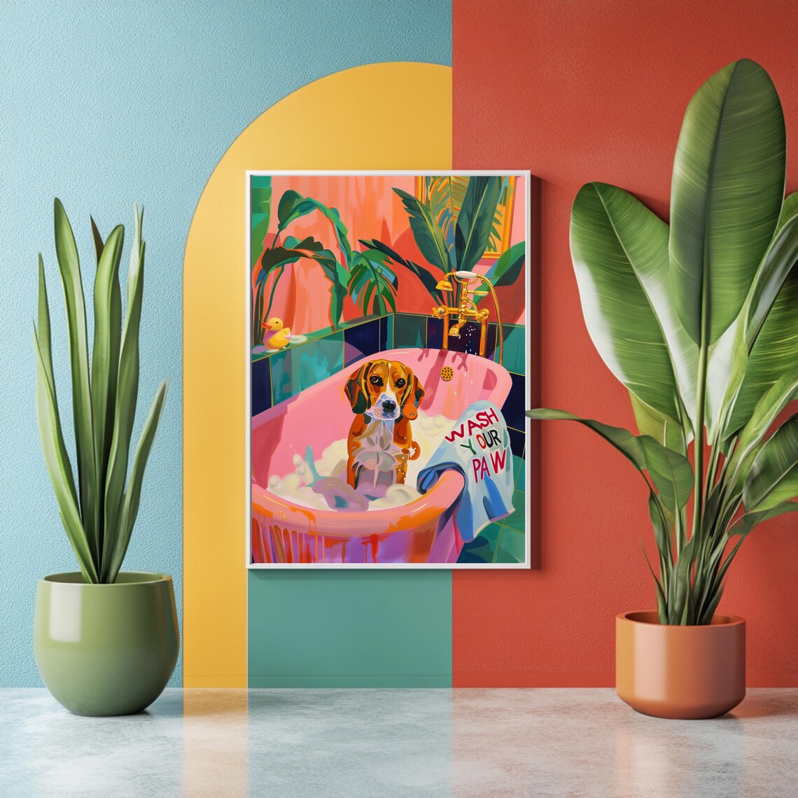 Dog In Bath Bathroom Art Print, Maximalist Humor - Image 2