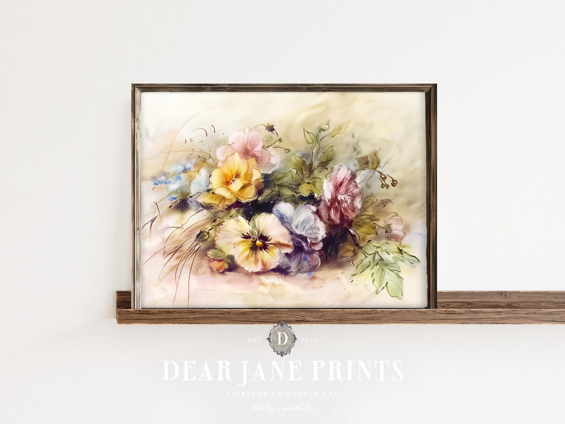 Watercolor Pansies Yellow Pink Purple Soft Botanical Floral Art Poster