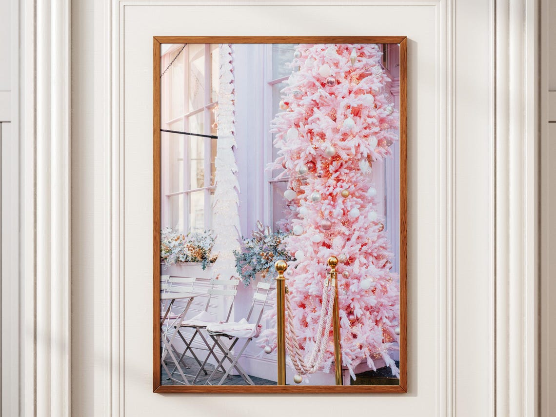 Pink Christmas Tree Festive London Holiday Decor Photo Print