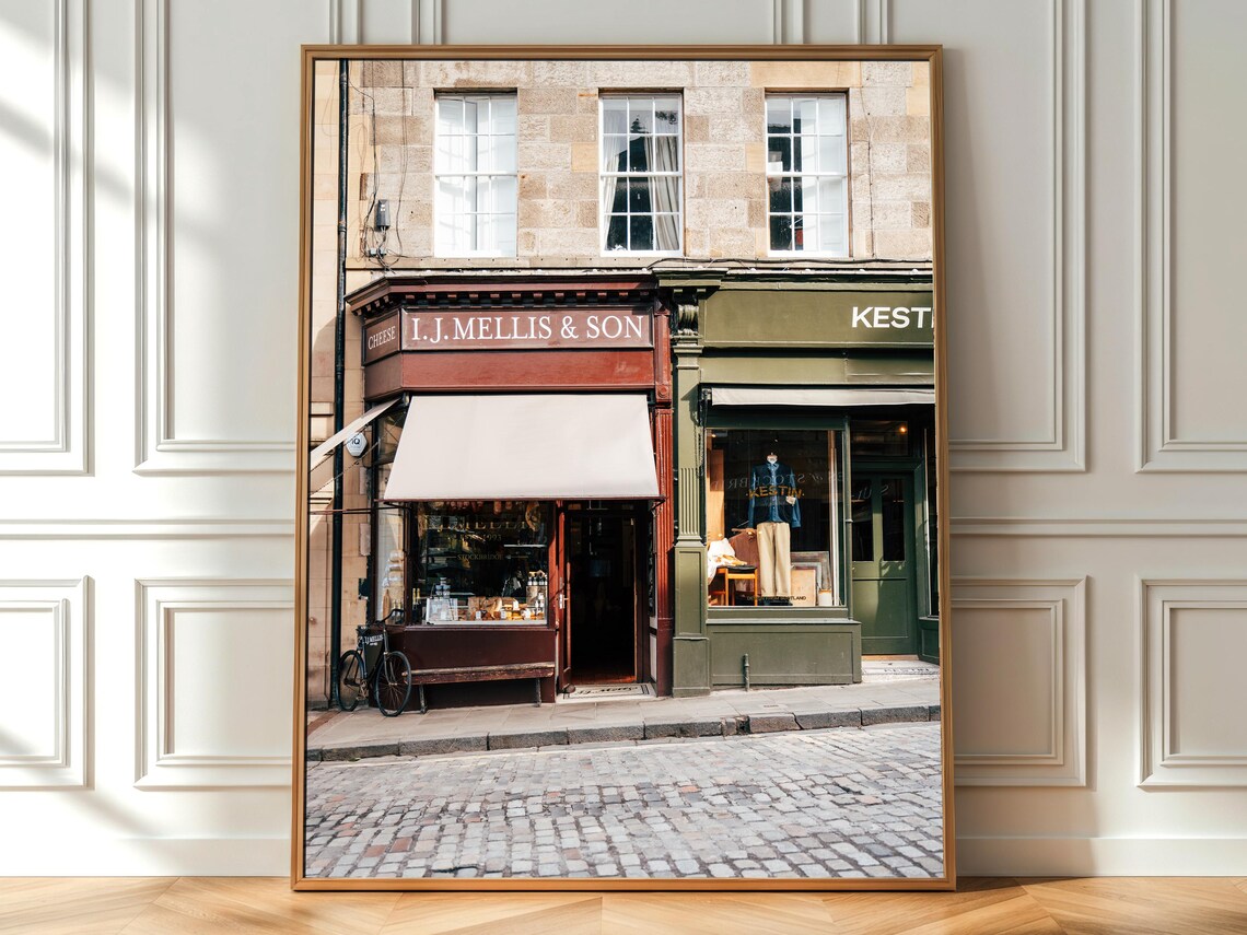 I.J. Mellis Cheese Shop Edinburgh Cobblestone Street Photo Poster
