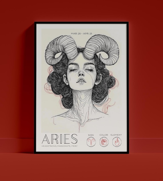 Aries Zodiac Wall Art Poster Astrology Decor Star Sign Print Trending Portrait Decoration Interior Design Birthday Gift